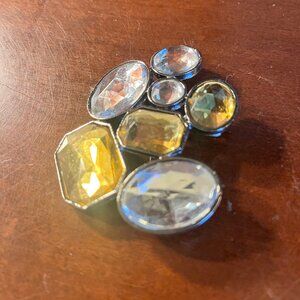 Large Amber & Clear Rhinestone Statement Brooch Pin